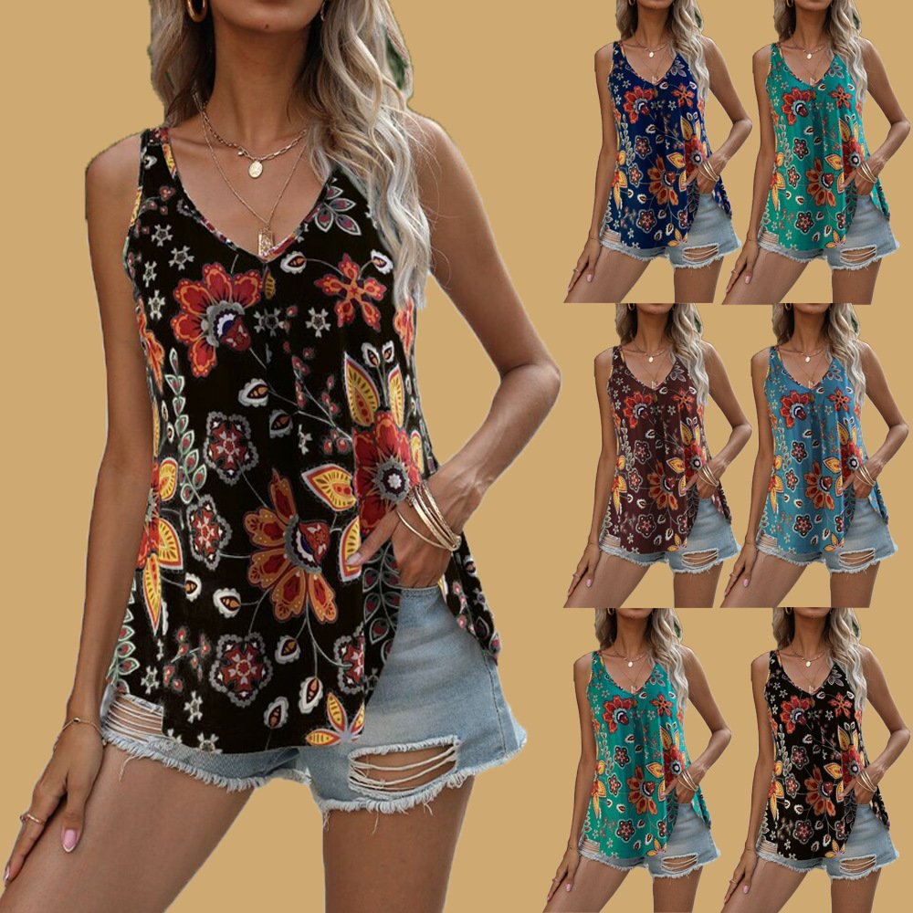 Multicolor V-Neck Strap Tank Top for Women