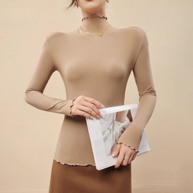 Elegant Long-Sleeved Base Shirt with Ruffle Trim