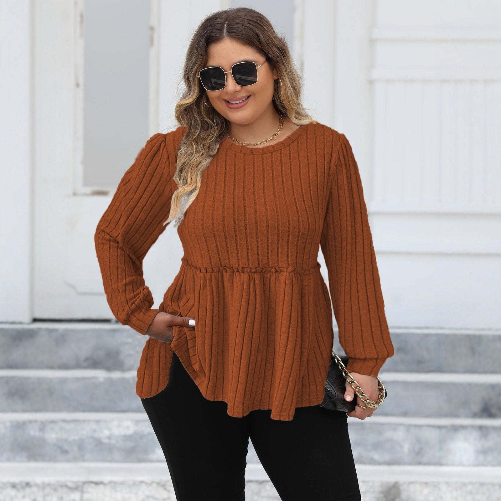 Relaxed Fit Lantern Sleeve Fleece T-Shirt for Women
