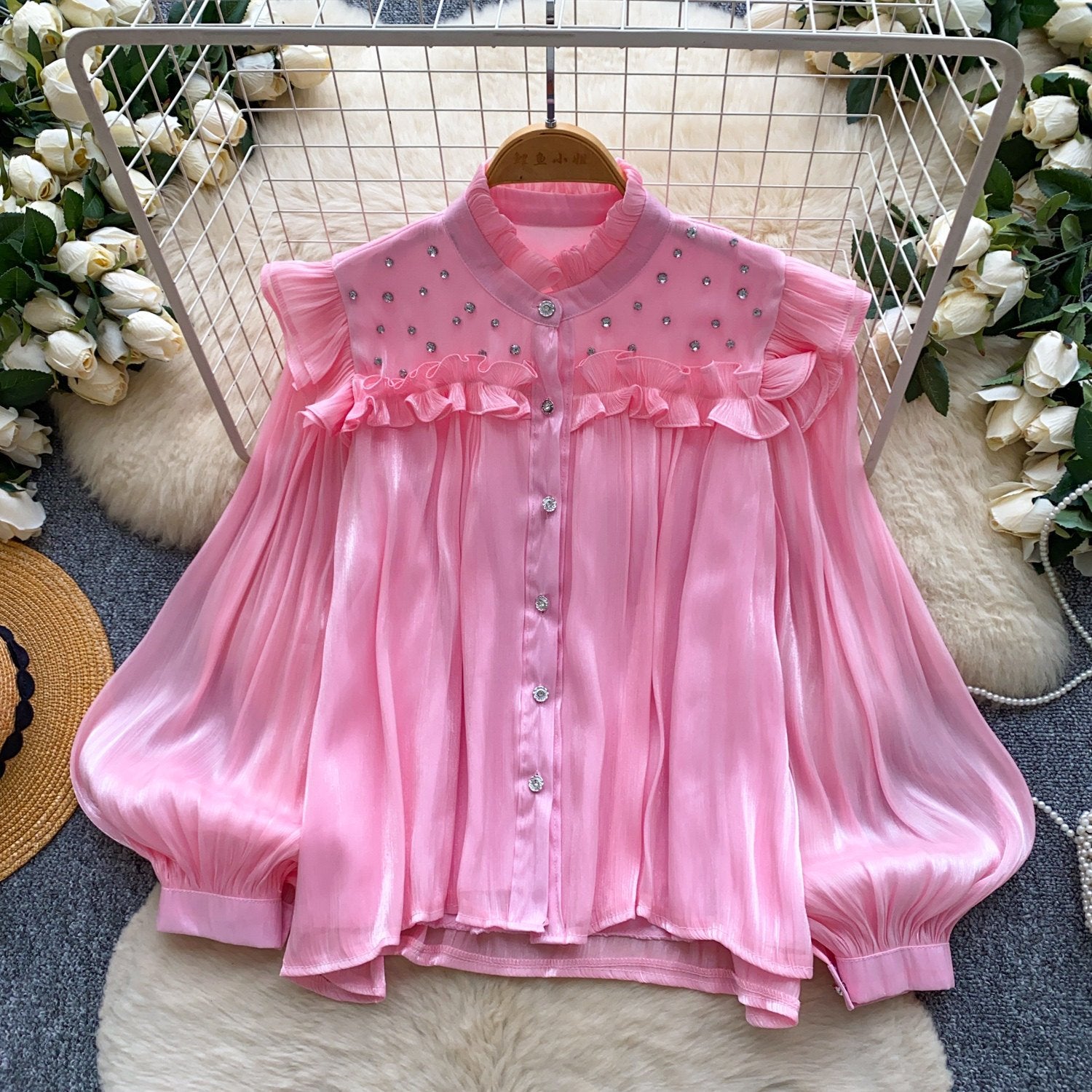 Yellow Ruffled Beaded Blouse for Women