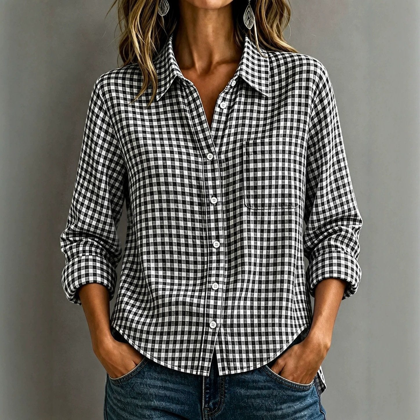 Lemon Yellow Plaid Shirt Top for Women