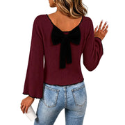 Cozy Autumn Long-Sleeve Blouses for Women - Bow Tie Front