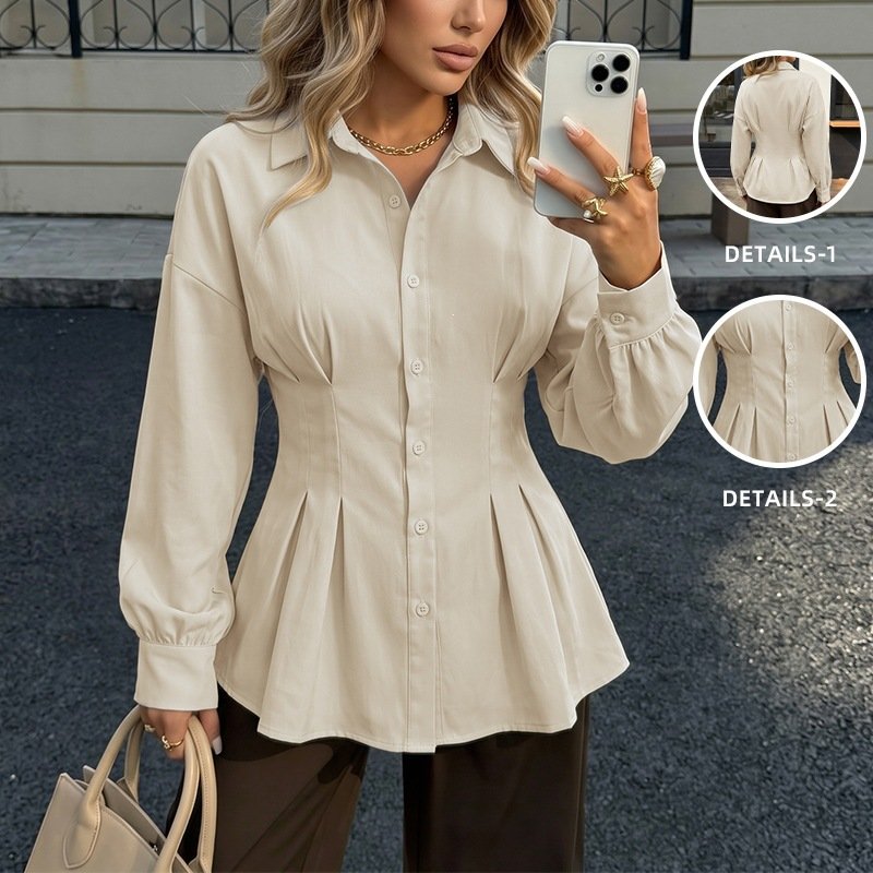 Elegant Women's Blouse with Belted Apricot Design