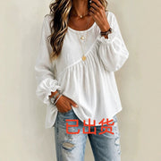 Solid Color Long Sleeve Crew Neck T-Shirt for Women