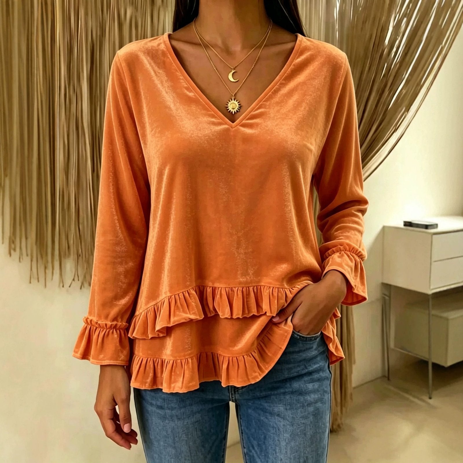 Comfortable V-Neck Lace Trim Top for Women