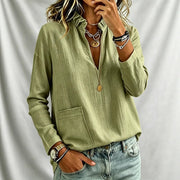 Solid Color Long Sleeve Women's Blouse with Pockets