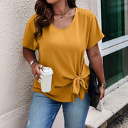 Plus-Size Loose-Fit Yellow Short-Sleeve Top for Women