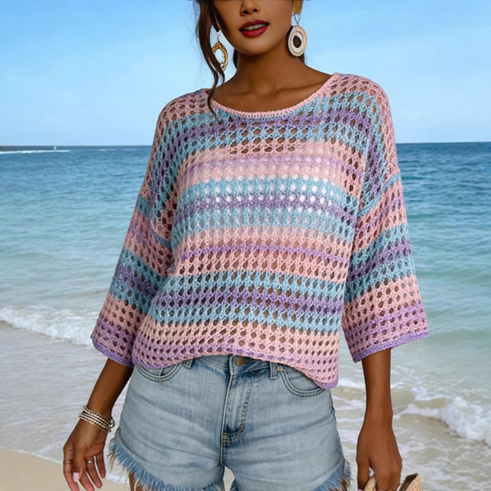 Fresh Color-Block Knit Top for Women