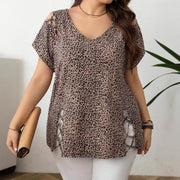 Animal Print V-Neck Short Sleeve Top for Women