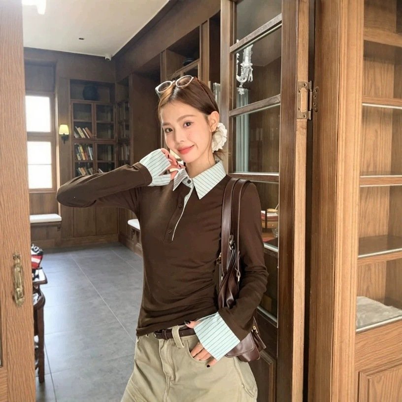 Retro Striped Long Sleeve Top for Women