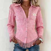 Western-Style Suede Fringe Long-Sleeve Shirt for Men