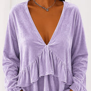 Lace Trim V-neck Loose Fit Blouse