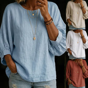 Loose-Fitting Women's Casual Shirts 3/4 Sleeves Round Neck Tops