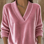 Velvet V-Neck Long Sleeve Top for Women