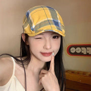 Women's Yellow Plaid Beret for Summer Style