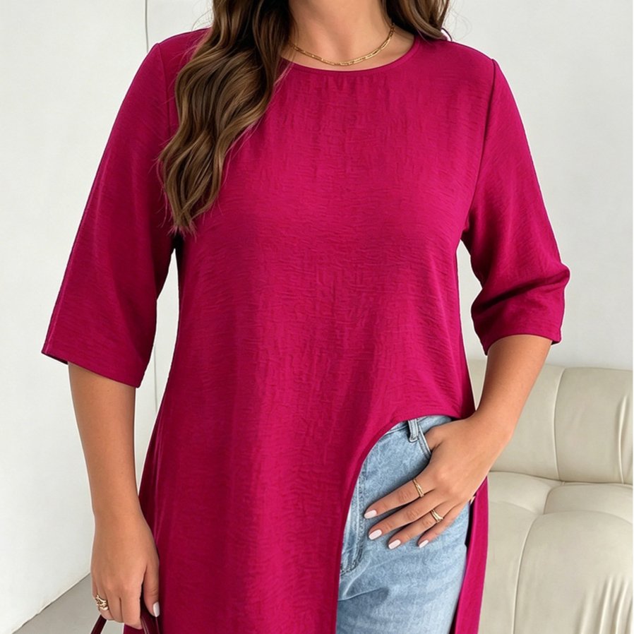 Elegant Rose Red Short Sleeve Top for Women
