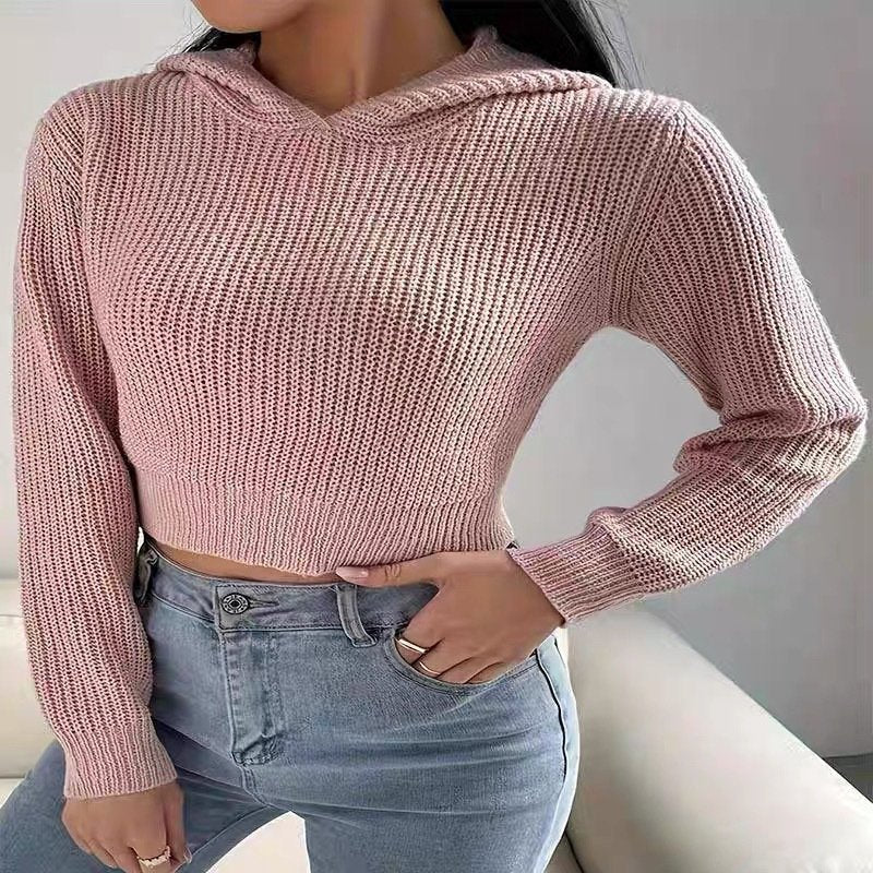 Cozy Pink Backless Hoodie Sweater for Women