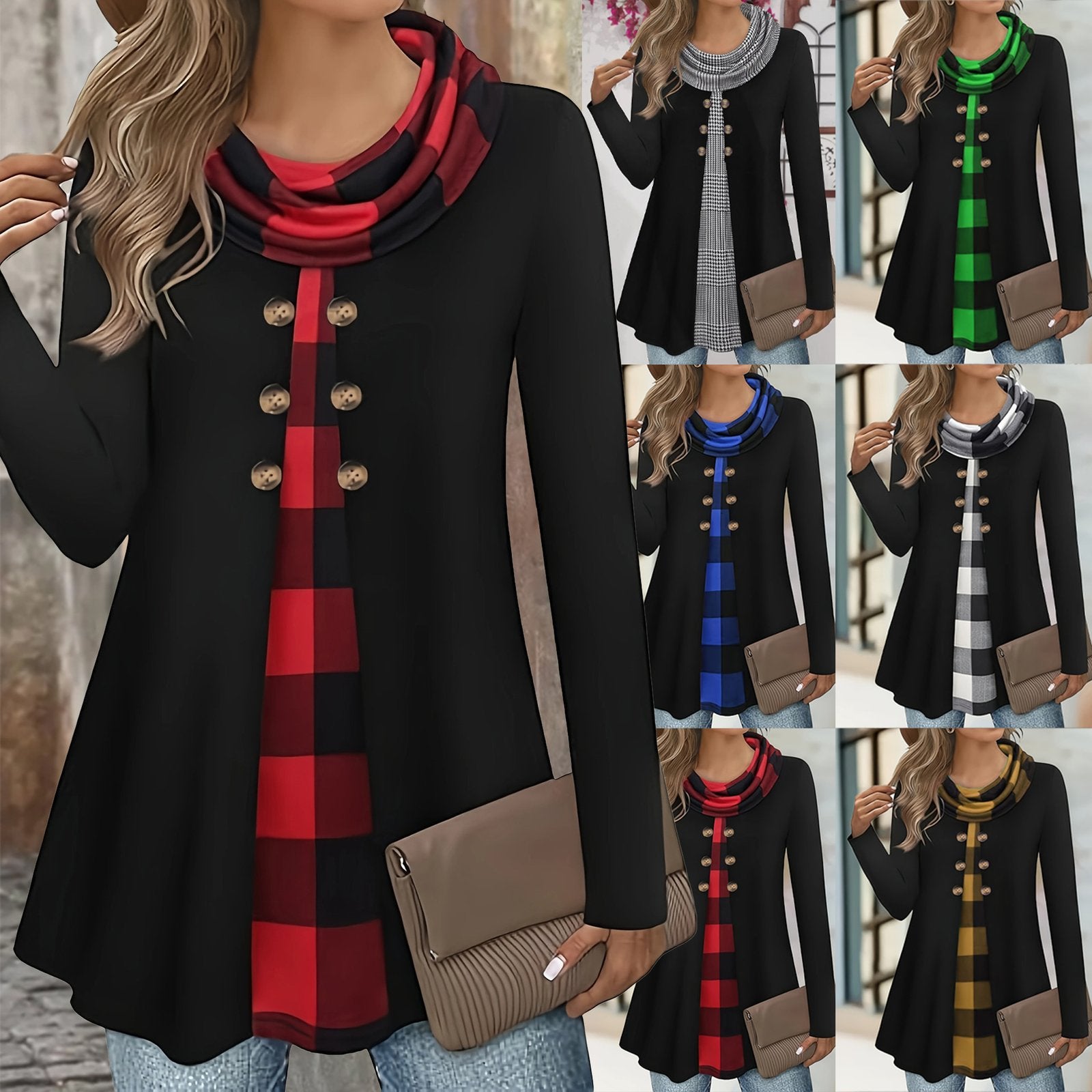 Loose-fit Patchwork Long-sleeve Top for Women