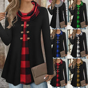 Loose-fit Patchwork Long-sleeve Top for Women