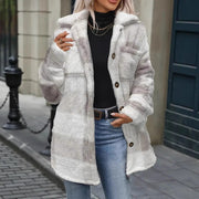 Cozy Plaid Long-sleeve Coat for Women