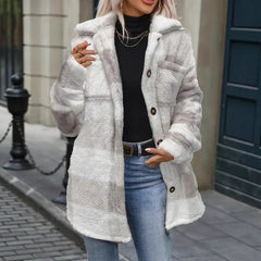Cozy Plaid Long-sleeve Coat for Women