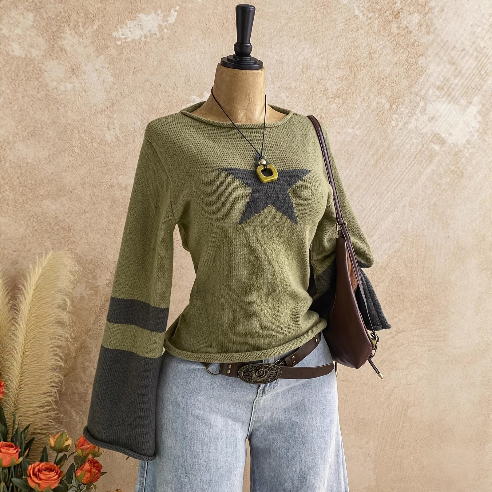 Off-the-Shoulder Long Sleeves Knit Sweater for Women
