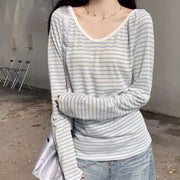 Protective Striped V-Neck Blouse for Women