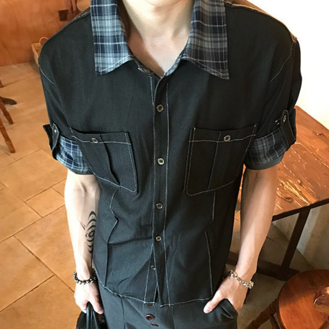 Retro Plaid Patchwork Short-Sleeve Top