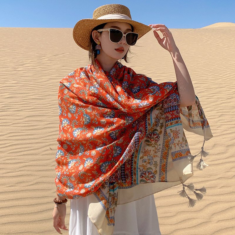 Sun Protection Floral Shawl Scarf
