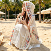 Bohemian Cloak Shawl for Women - Forest-Inspired Plaid Scarf