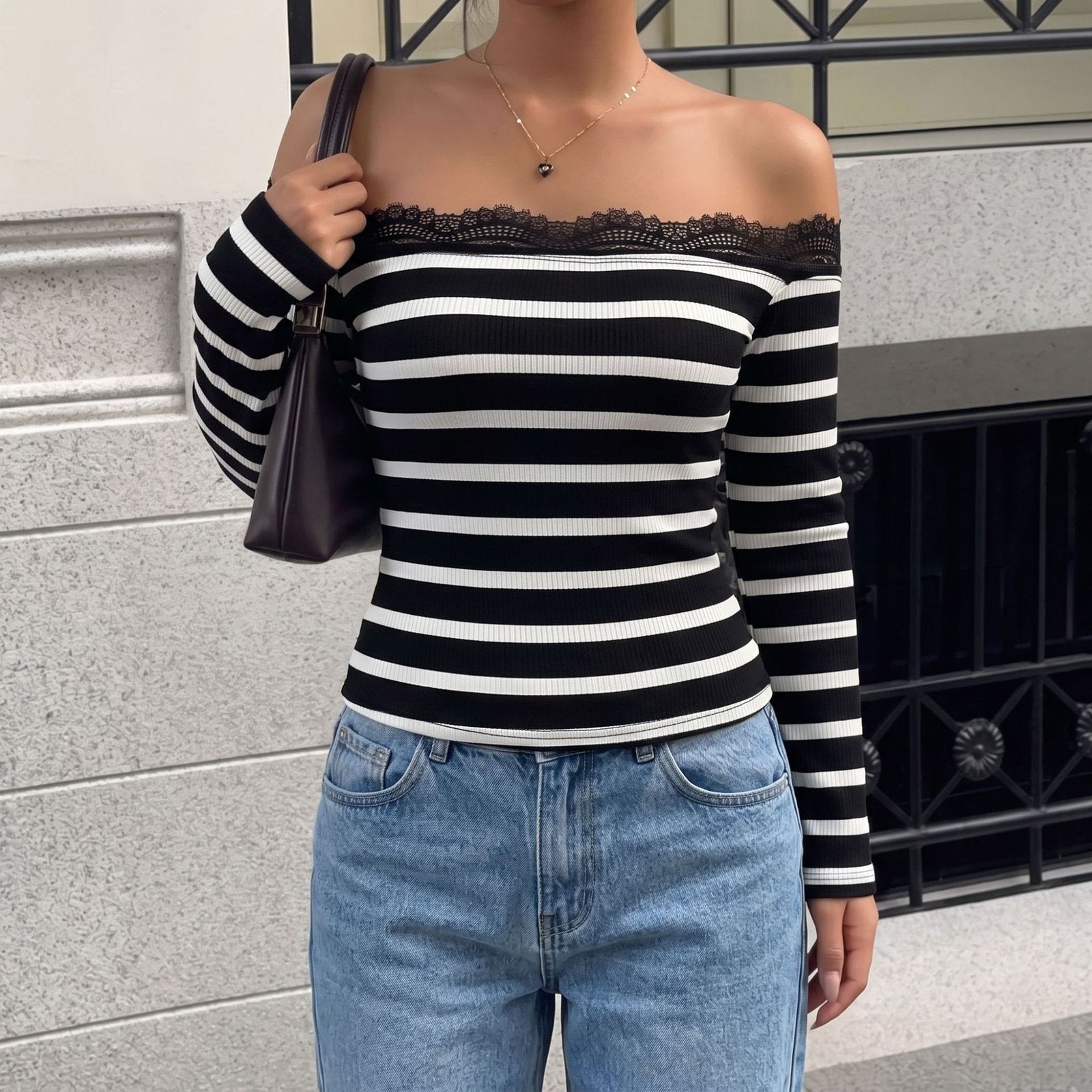 Sexy Off-Shoulder Striped T-Shirt for Women