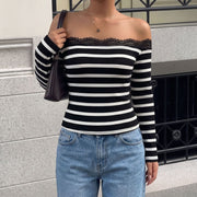 Sexy Off-Shoulder Striped T-Shirt for Women
