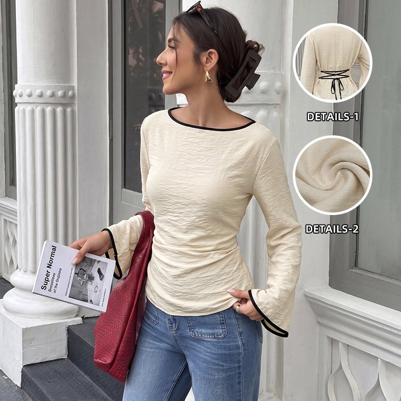 Elegant Long-sleeve Blouse with Tie-waist Detail