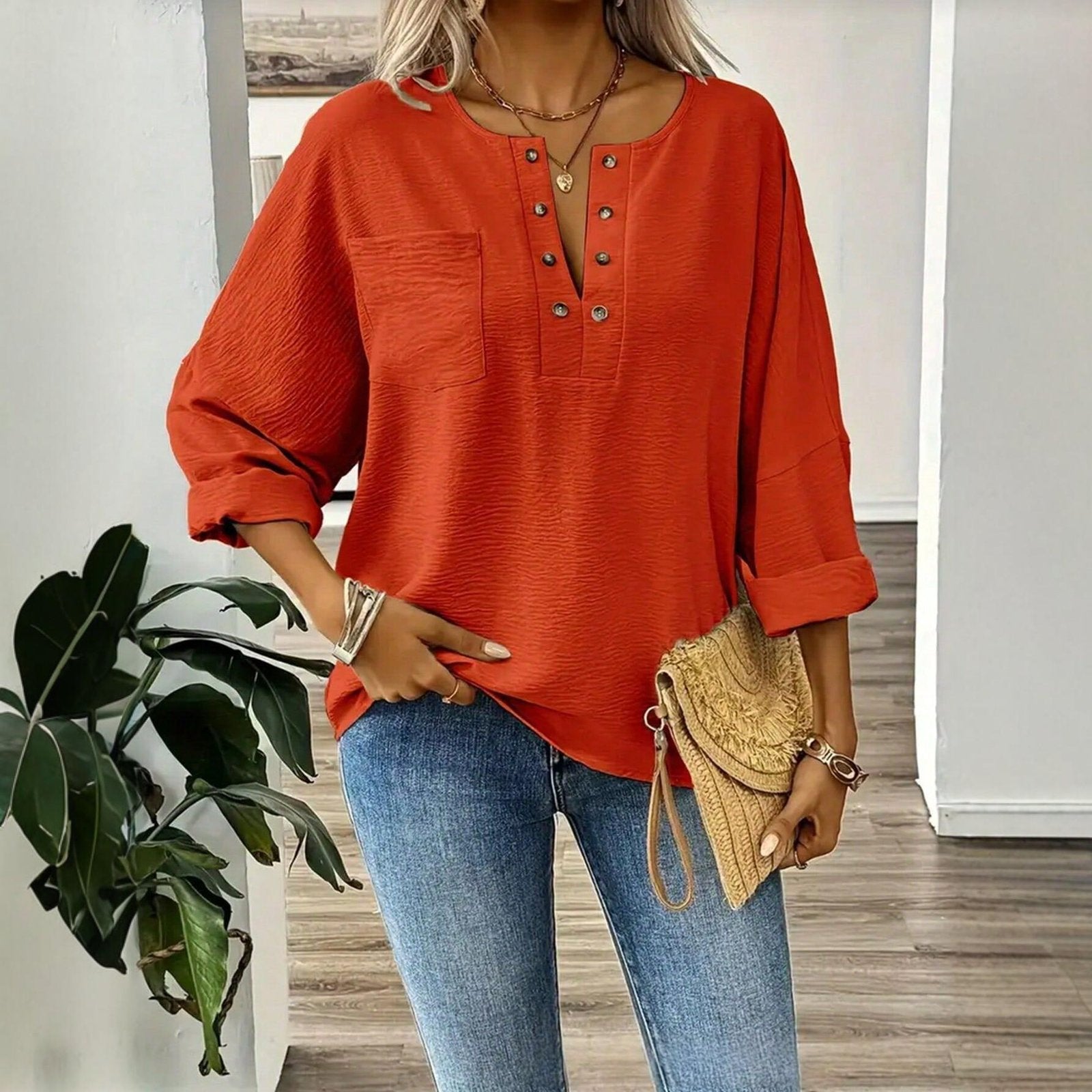 Elegant Long-Sleeve Blouse for Women - Loose Fit