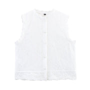 Casual White Embroidered Crewneck Top for Women