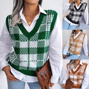 Women's Plaid Knit Vest for Cold Weather