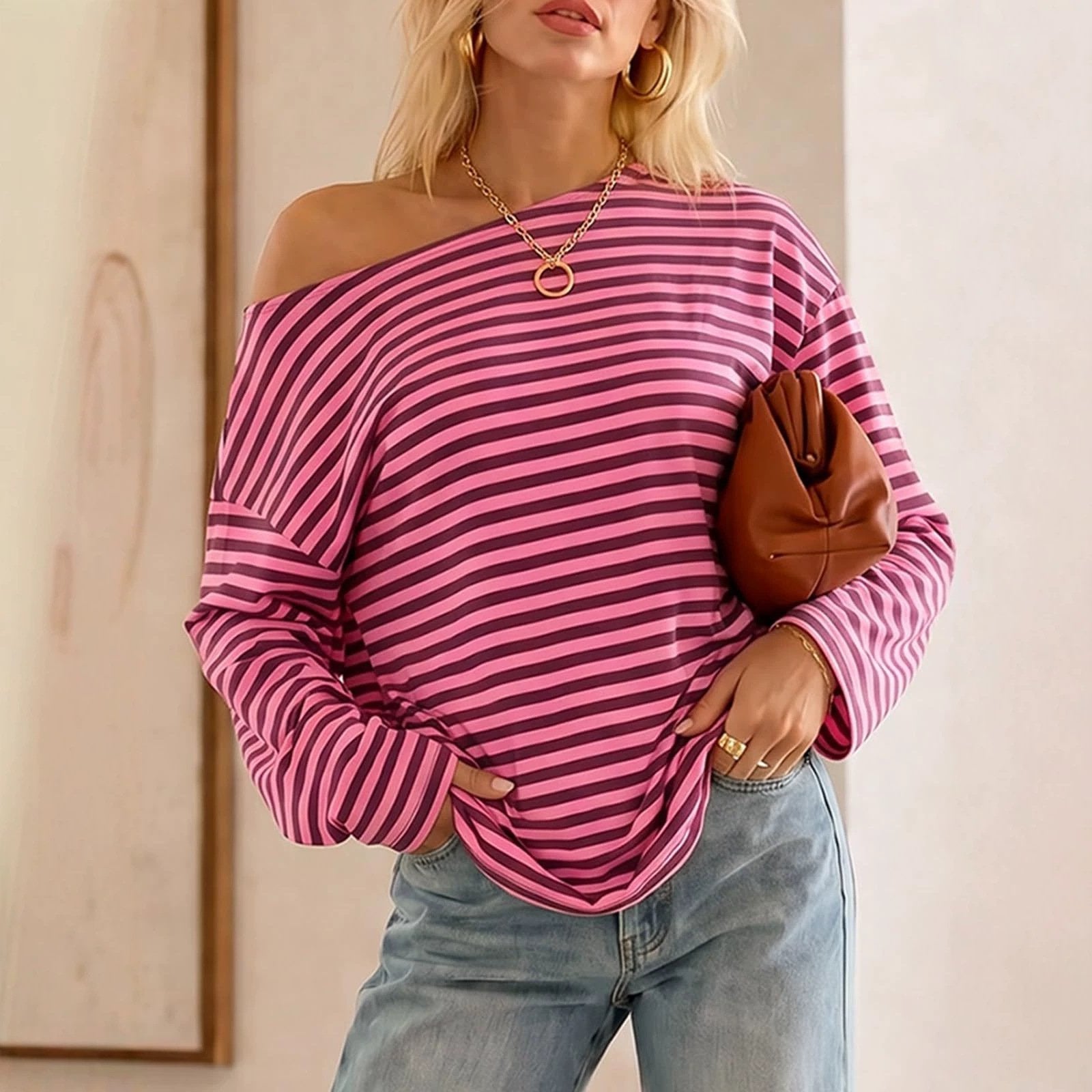 Contrast Color Long Sleeves Striped Shirt