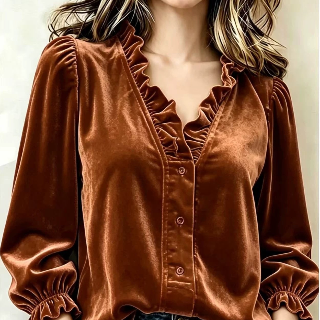 Elegant Velvet Ruffled Top for Women