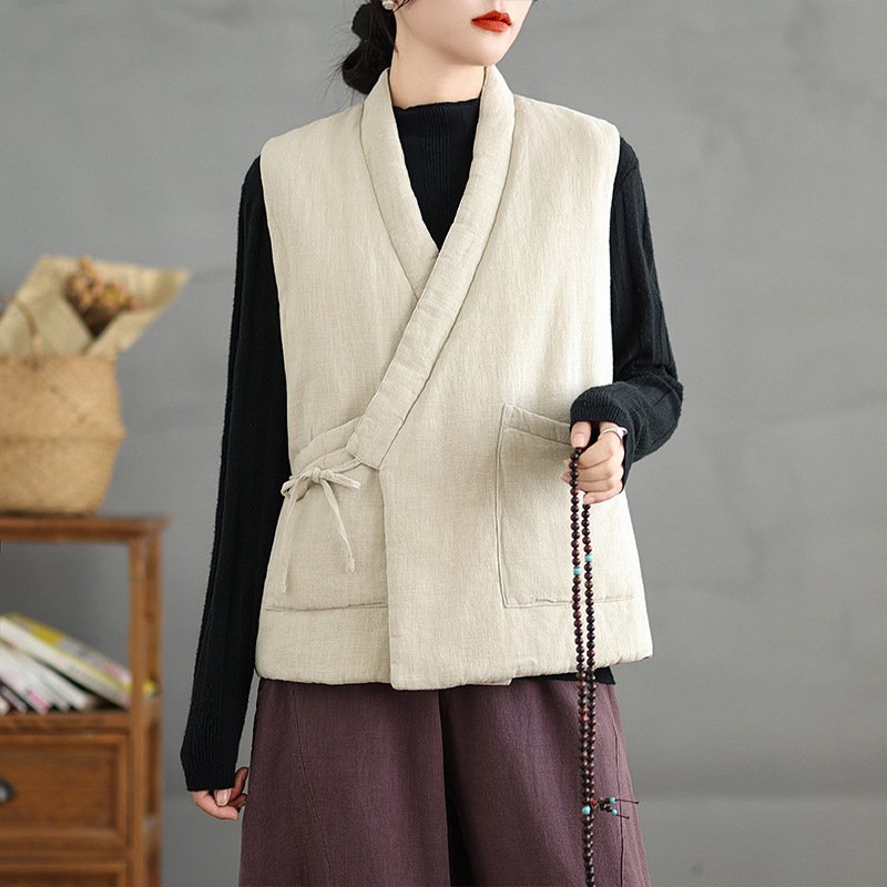 Retro Lace-Up Boat-Neck Waistcoat For Women