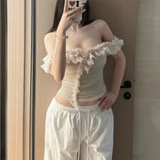Elegant Off-Shoulder Ruffled Tee for Women