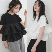 Black and White Ruffle Top for Women - Soft Cotton Blouse