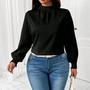 Elegant Long-sleeve Top for Women - Black Solid Color