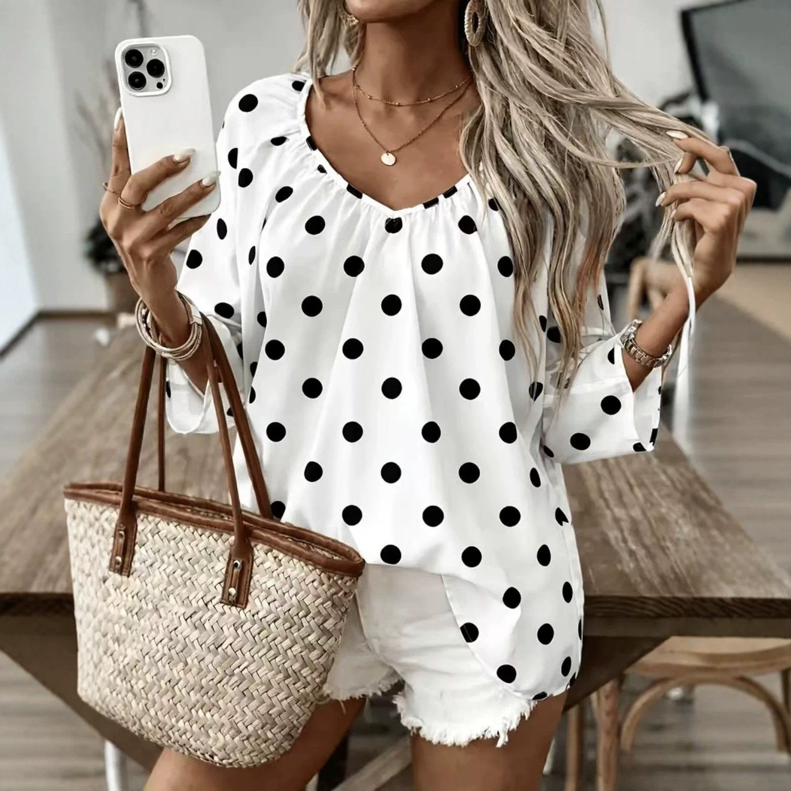Loose Fit Plus Size Polka Dot Top