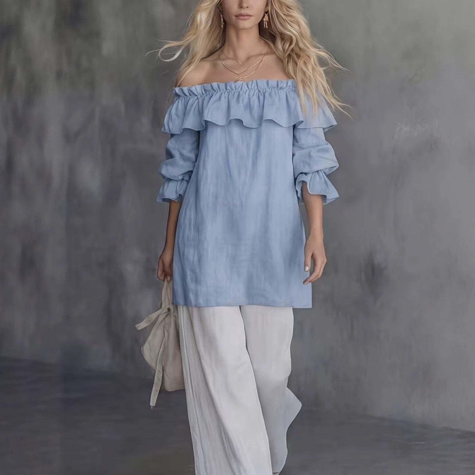 Off-shoulder Top with Ruffled Hem for Women
