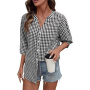 Loose-Fit Plaid Button-Down Top for Women