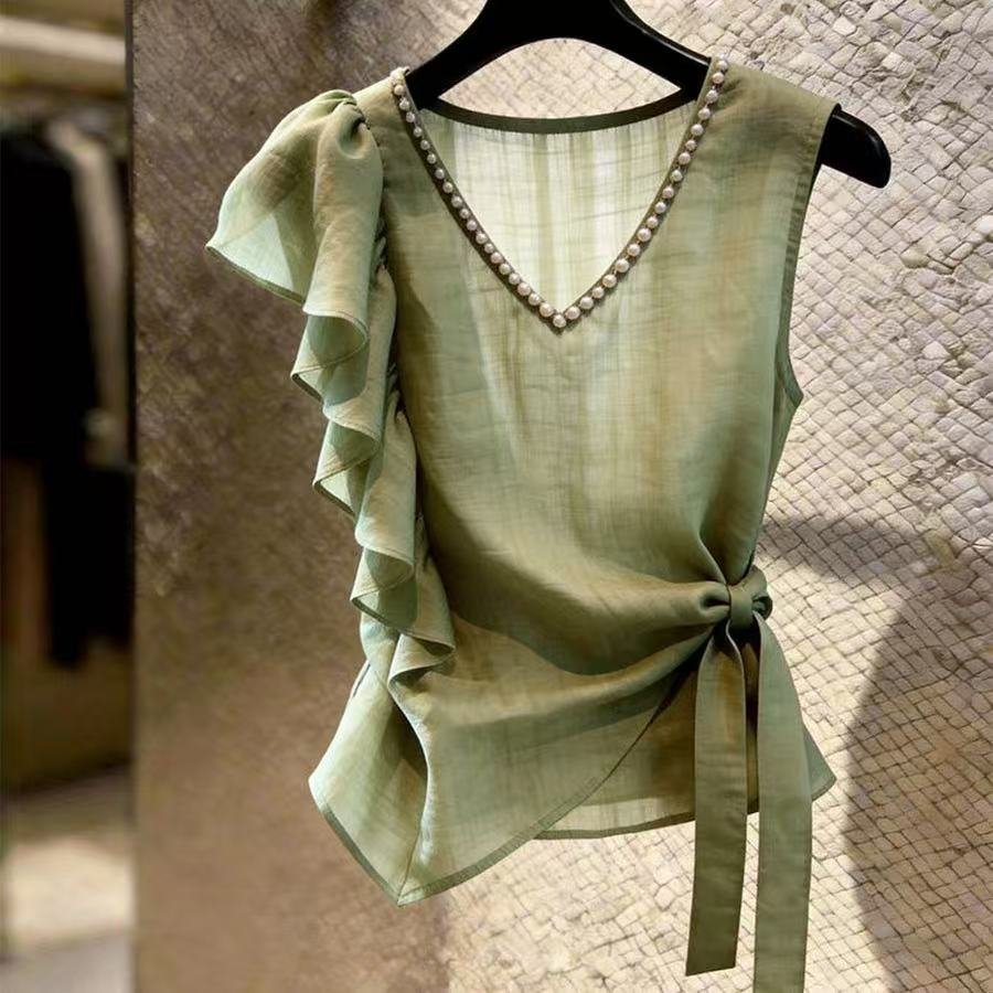 Casual Green V-Neck Top for Women