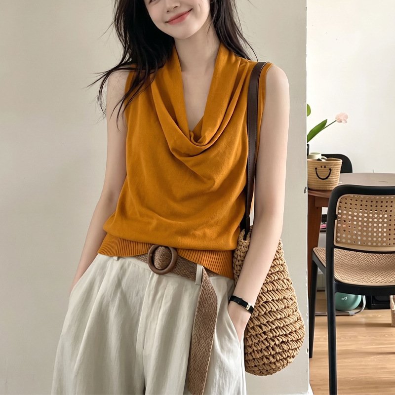 Orange Halter Top - Slim Fit Casual Wear