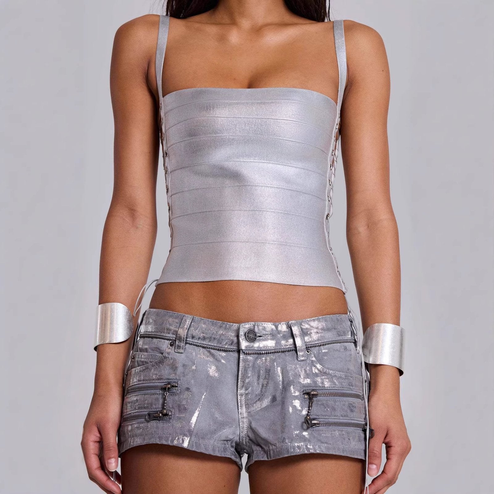 Sexy Streetwear Solid-Color Zip-Up Camisole