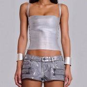 Sexy Streetwear Solid-Color Zip-Up Camisole