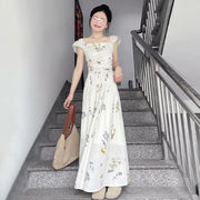 Sweet-girl Puff-sleeve Floral-print Square-neck Dress